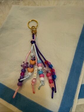 Beaded Heart & Star Keychain Charm - Pink, Purple, Blue